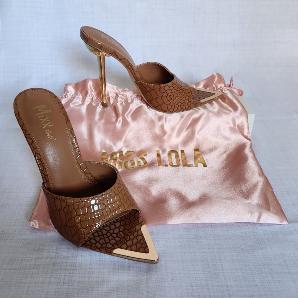 Miss Lola High Heel Mules - Tan - Picture 3 of 8